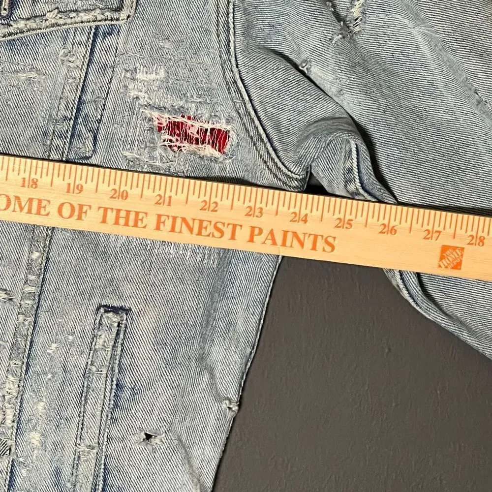 Vintage Paradise France Handmade Distressed Denim Jacket With Vintage Bandana Pa - Picture 8 of 9